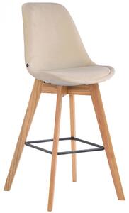Barová stolička Metz ~ zamat, drevené nohy natura - Krémová