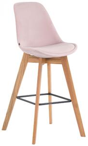 Barová stolička Metz ~ zamat, drevené nohy natura - Ružová