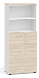 Kombinovaná kancelárska skriňa PRIMO 2023, dvere na 3 poschodia, 1781 x 800 x 420 mm, biela/dub prírodná