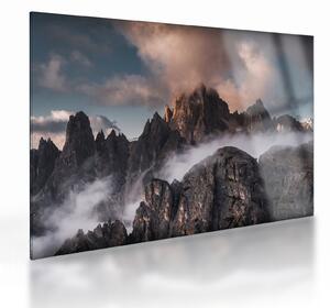 Sklenený obraz - Talianske dolomity schované v hmle (70x50 cm)