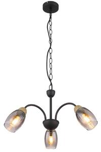GLOBO 60297-3H GERLY závesné svietidlo D470mm 3xE14 matná čierna, imitácia dreva, dymová