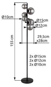 GLOBO 56133-6S RIHA stojacia lampa V1550mm 6xG9 matná čierna, dymová