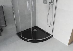 Mexen Rio, štvrťkruhový sprchovací kút s posuvnými dverami 90 x 90 cm, 5mm číre sklo, chrómový profil + čierna sprchová vanička, 863-090-090-01-00-4170