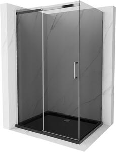 Mexen Omega, sprchový kút s posuvnými dverami 120 (dvere) x 80 (stena) cm, 8mm šedé sklo, chrómový profil + slim sprchová vanička čierna + chrómový sifón, 825-120-080-01-40-4070