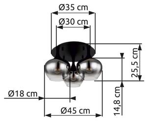 GLOBO 15548-3D MAXY stropné svietidlo D450mm 3xE27 matná čierna, dymová