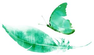Tapeta pierko s motýľom v zelenom prevedení