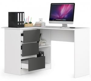 Ak furniture Rohový písací stôl B16 124 cm ľavý biely/grafit