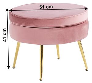 TEMPO Luxusný taburet, ružová Velvet látka / chróm zlatý, Art-deco, NOBLIN TYP 1
