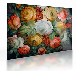 Sklenený obraz maľovanej kytice kvetov (70x50 cm)