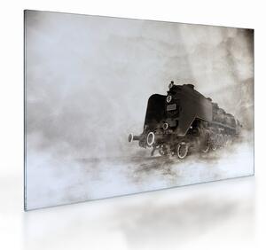 Sklenený obraz - Vlak v hmle (70x50 cm)