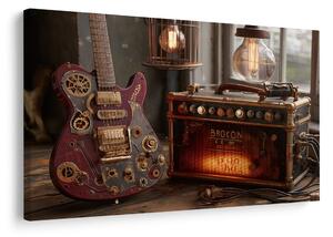 Obraz gitara s retro zosilňovačom