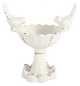 Biele antik malé liatinové krmítko s vtáčikmi pre vtáčiky - 14*10*15 cm - Clayre & Eef
