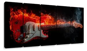 5-dielny obraz ohnivá gitara v plameňoch