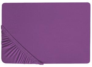 Napínacie prestieradlo fialové bavlnené 140 x 200 cm elastické okraje klasická posteľná plachta textílie do spálne