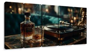 5-dielny obraz elegancia whisky a gramofónu