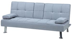 Pohovka rozkladacia svetlosivá čalúnená s funkciou na spanie do obývacej izby kovové strieborné nohy moderná