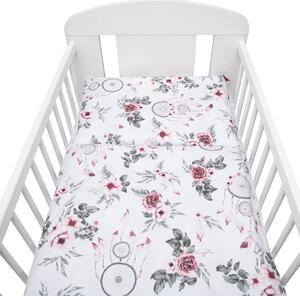 3-dielne posteľné obliečky New Baby 100/135 cm biele kvety a pierka