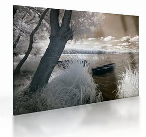 Sklenený obraz loďky na jazere (70x50 cm)