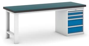 Pracovný stôl do dielne GB so zásuvkovým boxom na náradie, 4 zásuvky, 2100 mm