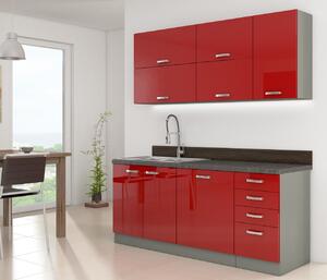 Kuchyňa do paneláku 180/180 cm RUOLAN 3 - šedá / lesklá červená