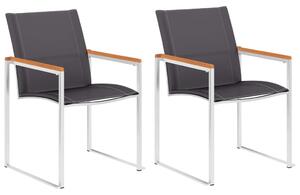Záhradné stoličky 2 ks sivé textilén a nehrdzavejúca oceľ