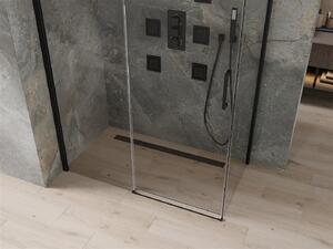 Mexen Omega, sprchovací kút s posuvnými dverami 130 (dvere) x 70 (stena) cm, 8mm sklo, čierny profil-číre sklo, 825-130-070-70-00