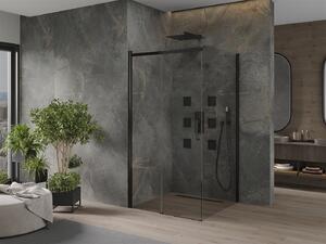 Mexen Omega, sprchovací kút s posuvnými dverami 100 (dvere) x 100 (stena) cm, 8mm sklo, čierny profil-číre sklo, 825-100-100-70-00