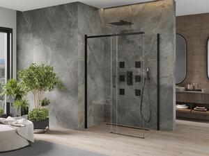 Mexen Omega, sprchovací kút s posuvnými dverami 130 (dvere) x 70 (stena) cm, 8mm sklo, čierny profil-číre sklo, 825-130-070-70-00