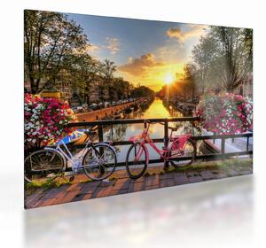 Sklenený obraz - Východ slnka v Amsterdame (70x50 cm)