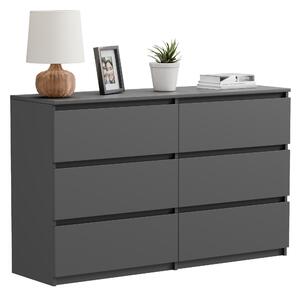 Komoda čiernej farby, matný povrch, s 6 zásuvkami, šírka 100 cm, moderný dizajn, priestranná, vhodná do obývačky a spálne