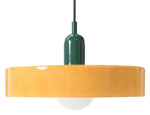 Závesná lampa oranžová sklenené tienidlo okrúhly tvar moderný retro štýl obývacia izba kuchyňa jedáleň
