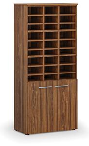 Triediaci regál s dverami PRIMO WOOD, 1781 x 800 x 420 mm, 27 priehradok, orech