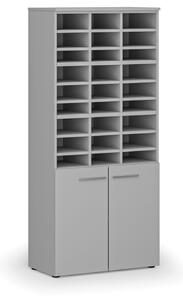 Triediaci regál s dverami PRIMO GRAY, 1781 x 800 x 420 mm, 27 priehradok, sivý