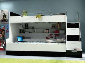 Detská poschodová posteľ RENI 2 - 90x200, biela / čierna
