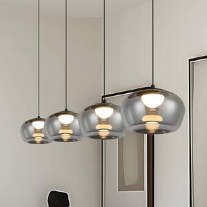 LED závesné svietidlo Nadia, dĺžka 92 cm, dymovo sivá, sklo, 4-pl., Hliník / sivá / zinok, Obývacia izba / jedáleň, Sklo, Závesné svietidlo