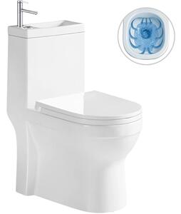 CERANO - WC súprava kombi s umývadielkom Hygisink, Rimless + UF WC doska - spodný/zadný odpad - lesklá biela + nízka batéria Bina - chróm - 71,5x36 cm