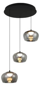 LED závesné svietidlo Nadia, Ø 48 cm, dymovo šedá, sklo, 3-pl., Hliník / sivá / zinok, Obývacia izba / jedáleň, Sklo, Závesné svietidlo