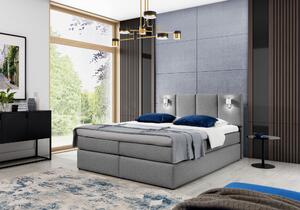 Boxspringová posteľ s lampami DANUTA - 200x200, šedá + topper ZDARMA