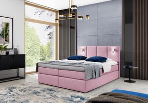Boxspringová posteľ s lampami DANUTA - 200x200, ružová + topper ZDARMA