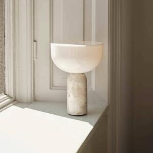 NEW WORKS stolová LED lampa na akumulátor Kizu, béžová, mramor, stmievateľné, Krémová / jantárovo žltá, Obývacia izba / jedáleň, Kameň, Dizajn, Stojacie svietidlo