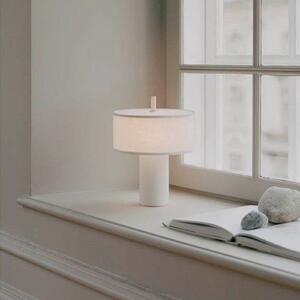 NEW WORKS stolová LED lampa na akumulátor Margin, biela, stmievateľná,, Biela / opálová, Obývacia izba / jedáleň, Textil / látka / hodváb, Škandinávsky, Stojacie svietidlo