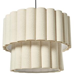 Závesná lampa svetlobéžová ľan látkové tienidlo matná čierna základňa moderný škandinávsky štýl obývacia izba jedáleň