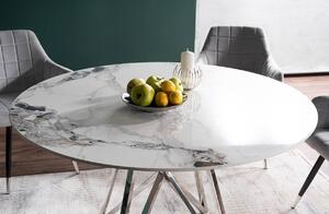 Dizajnový okrúhly stôl HOLGER - biely / chróm