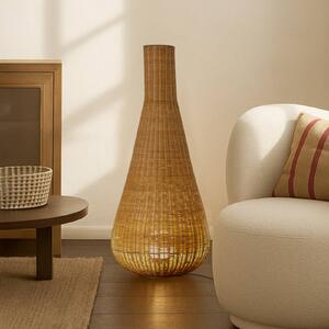 Lucande stojacia lampa Takeo, ratan, výška 115 cm, E27, Svetlé drevo, Obývacia izba / jedáleň, Drevo, Moderný