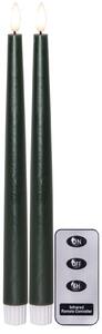 LED sviečka Flamme Slim Green 28 cm – set 2 ks + diaľkové ovládanie