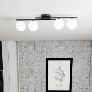 Stropné svietidlo Kairo, čierne/opálové, dĺžka 87 cm, 4-pl., Čierna, Obývacia izba / jedáleň, kov, Moderný, Stropné svetlo