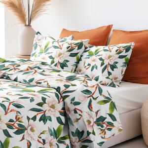 Goldea bavlnené posteľné obliečky - magnólie s listami 200 x 200 a 2ks 70 x 90 cm