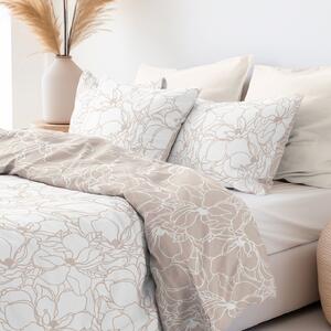 Goldea bavlnené posteľné obliečky - biele kvety na svetle béžovom 140 x 200 a 70 x 90 cm