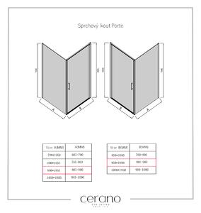 CERANO - Sprchovací kút Porte L/P - chróm, transparentné sklo - 90x90 cm - krídlový