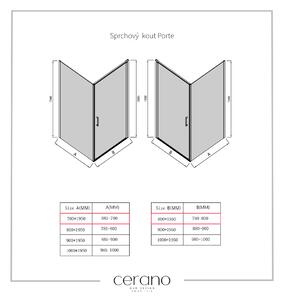 CERANO - Sprchovací kút Porte L/P - čierna matná, transparentné sklo - 80x70 cm - krídlový